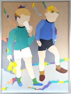 Vintage Mid-Century Modern Swedish Figurative Oil Painting - Picking Flowers