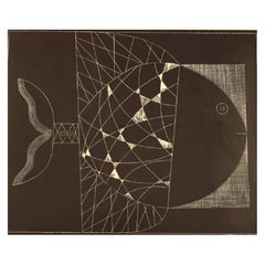 Hans Osswald, Swedish Artist, Mixed Media on Paper, Fish