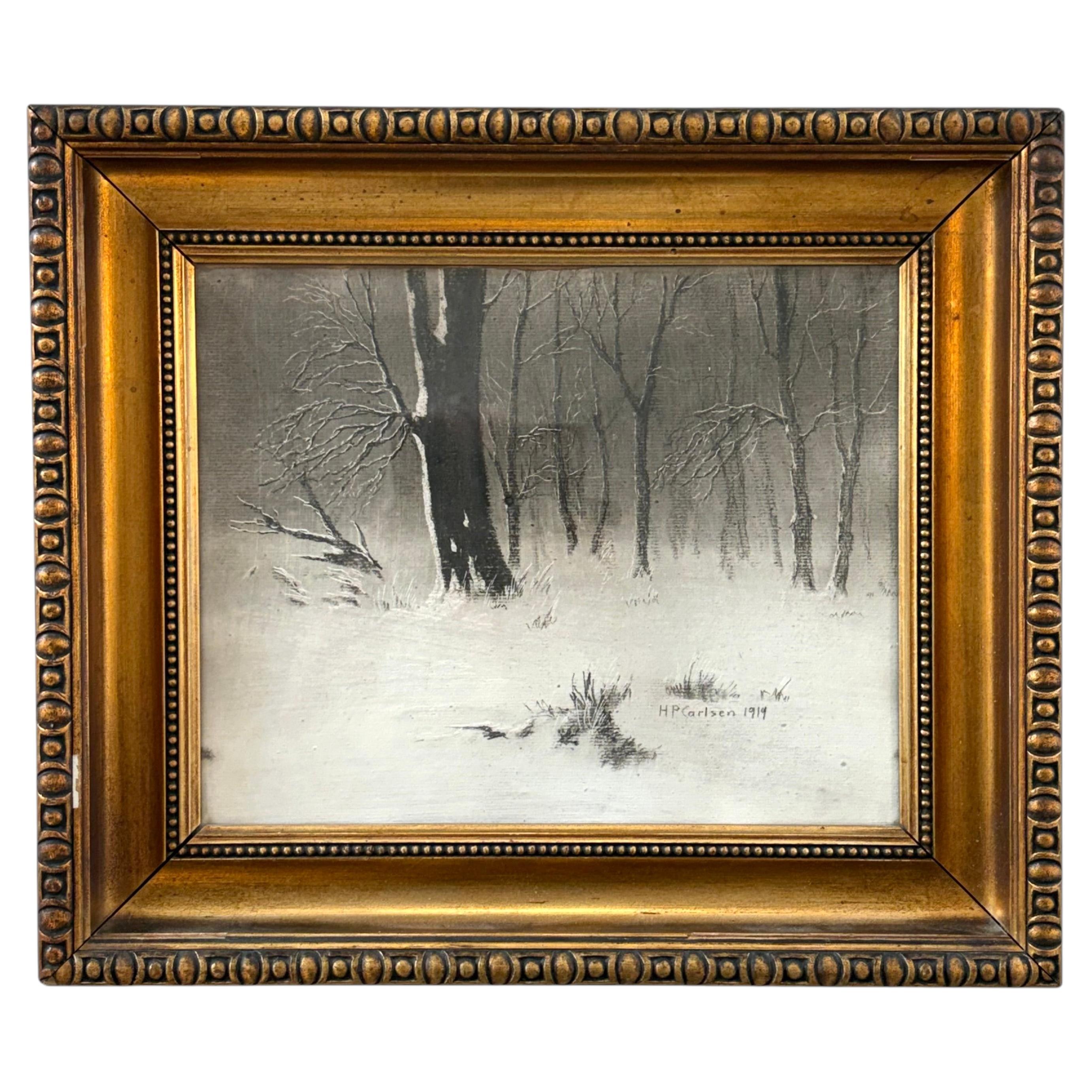 Hans Peter Carlsen (1855–1950) – Dibujo de un bosque en invierno, 1919