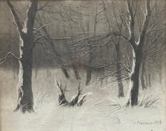 Hans Peter Carlsen (1855–1950) – Dibujo de un bosque en invierno, 1919