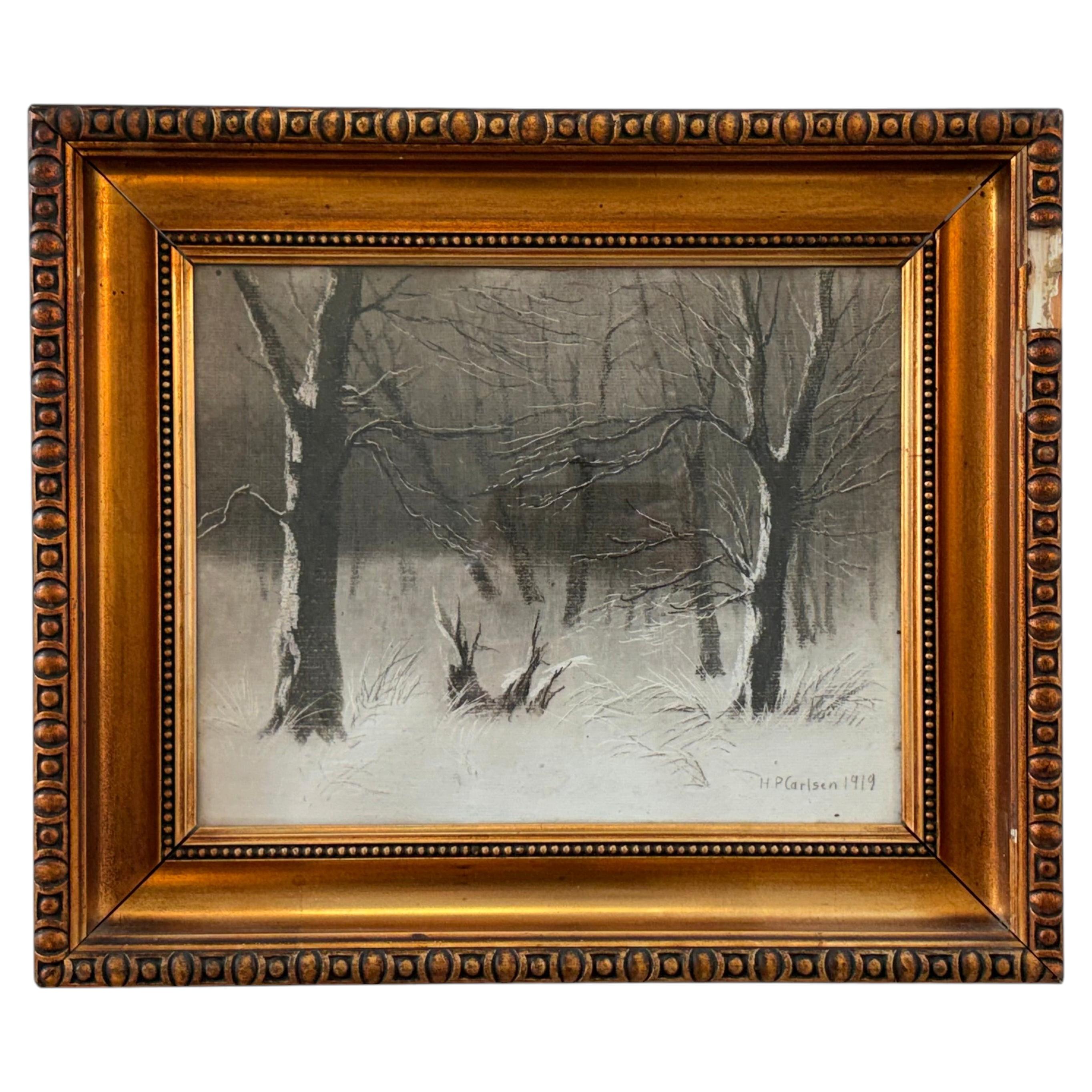 Hans Peter Carlsen (1855–1950) – Winter Woodland Drawing, 1919