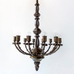 Hans Rasmussen, Rare Danish Hammered & Patinated Brass 12-Light Chandelier
