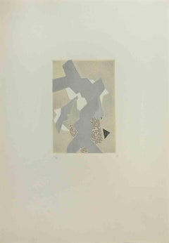 Composition abstraite - eau-forte et collage de Hans Richter - 1970
