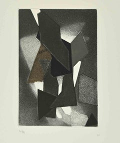 Composition abstraite en noir - eau-forte et collage de Hans Richter - 1970