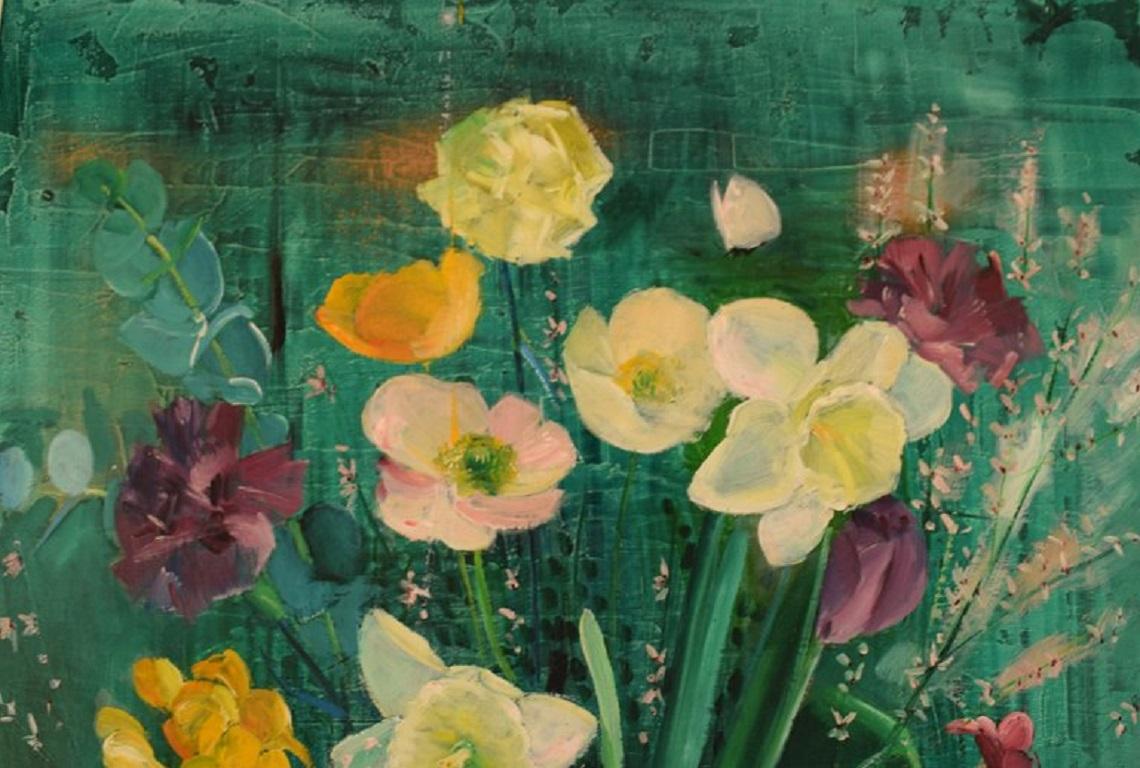 Hans Ripa, Swedish Artist, Oil on Canvas, Arrangement with Flowers 1