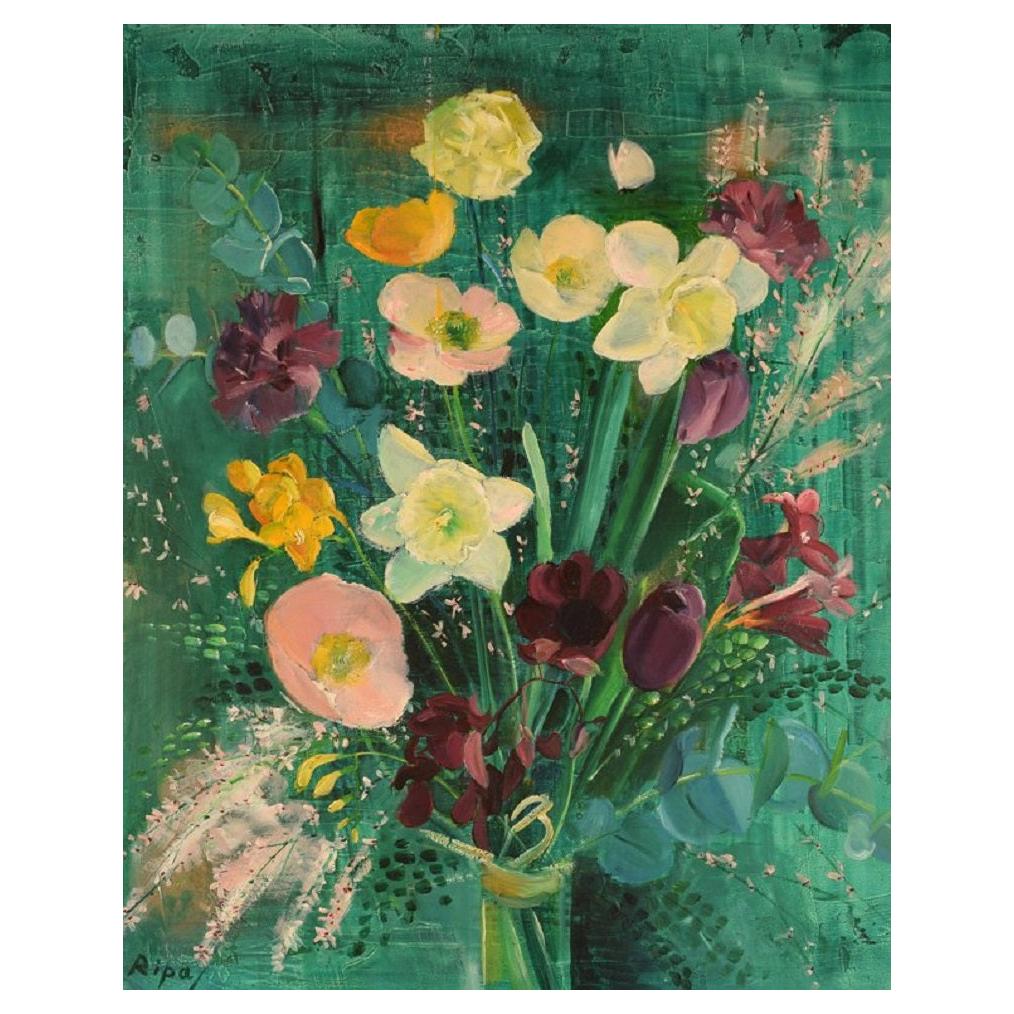 Hans Ripa, Swedish Artist, Oil on Canvas, Arrangement with Flowers