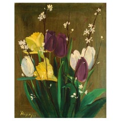 Hans Ripa, Swedish Artist, Oil on Canvas, Arrangement of Flowers