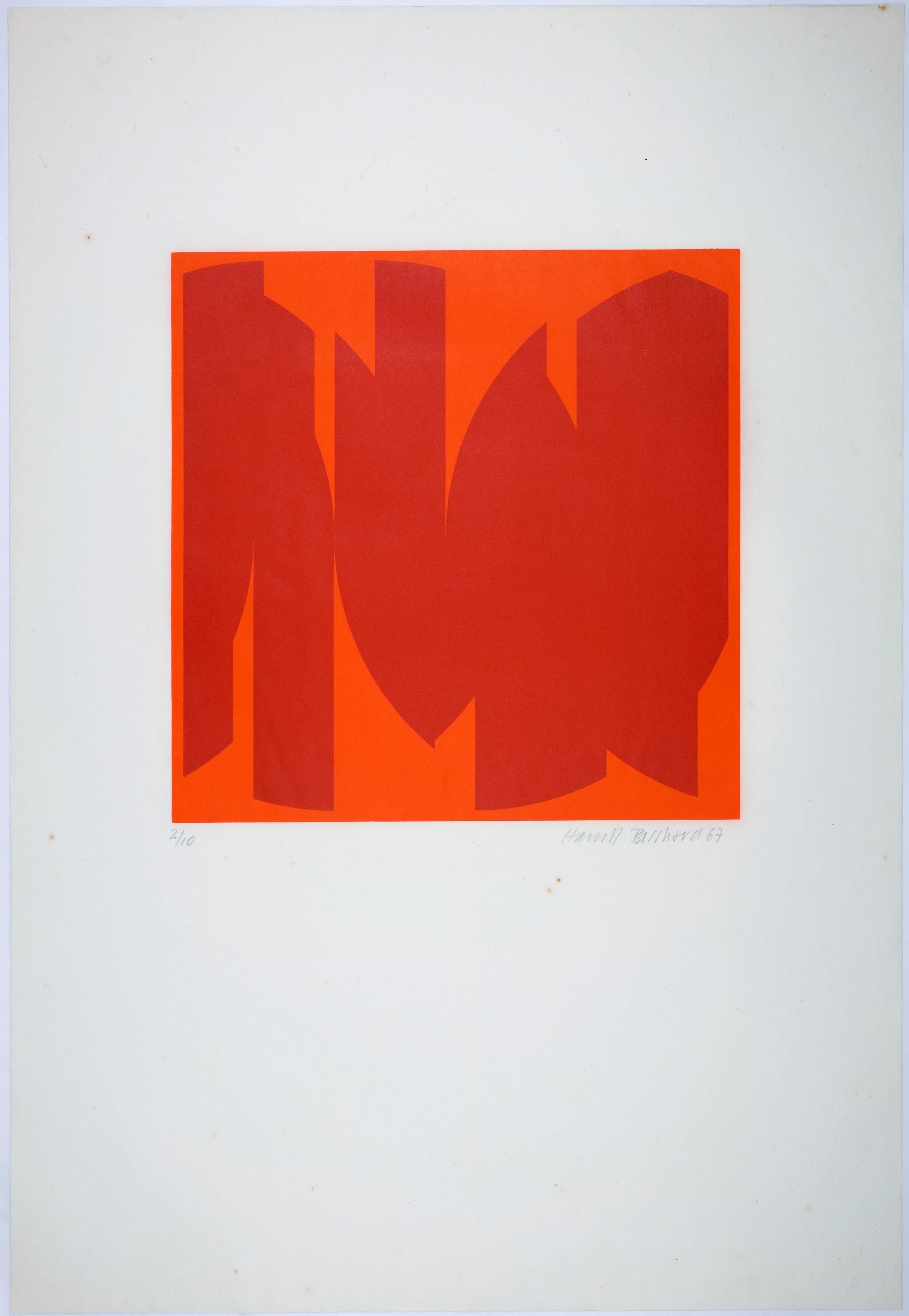 Hans Rudolf Bosshard (*1929 Balm-Lottstetten), Sei variazioni su un tema circolare, 1967. Portfolio con foglio di copertina inserito e sei xilografie a colori su carta giapponese sottile. Copia no. 6/10. Dimensioni del foglio 64 cm (altezza) x 45 cm
