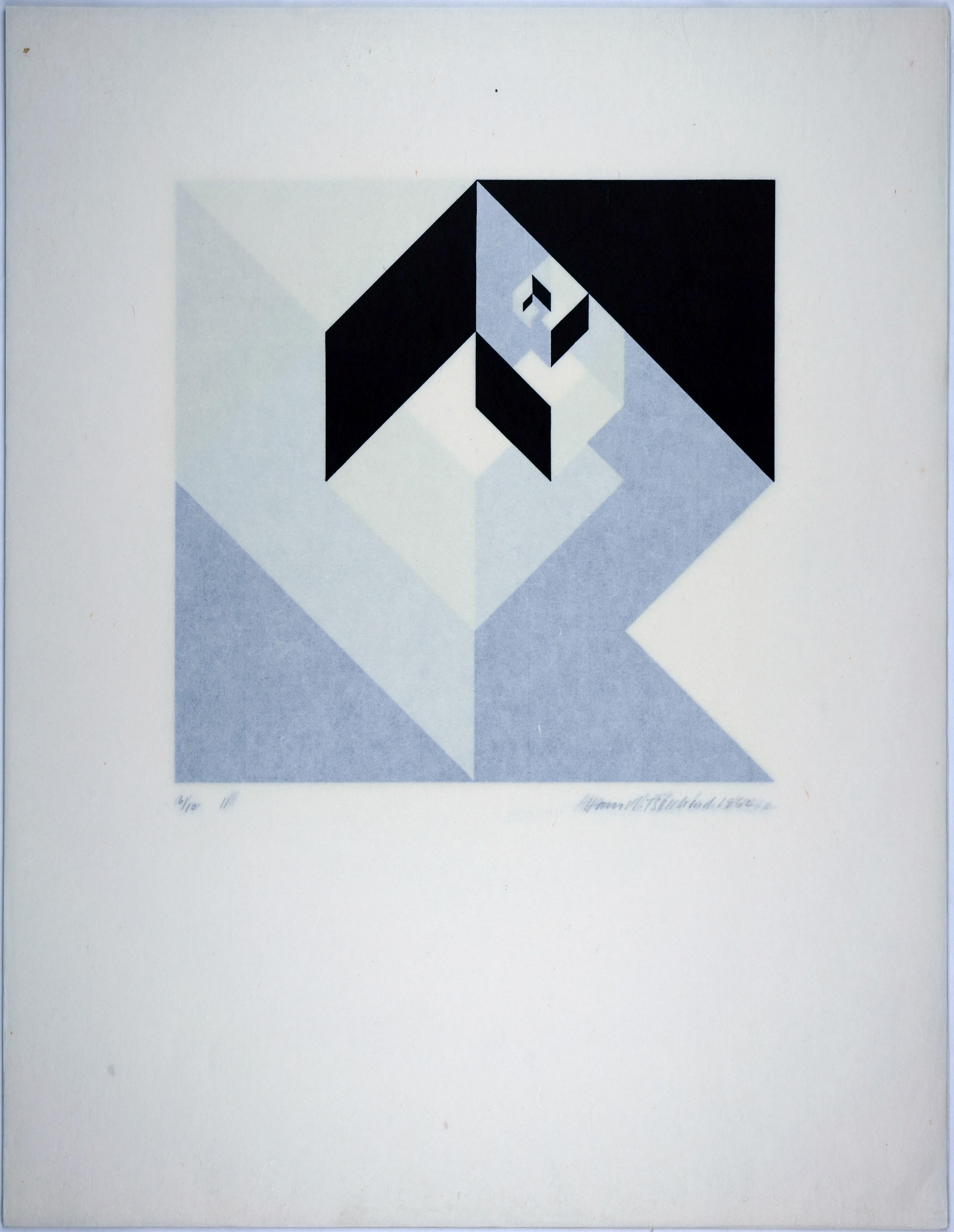 Twelve variations on a dice theme / - The Musical Proportions of the Cube - - Gray Print by Hans Rudolf Bosshard