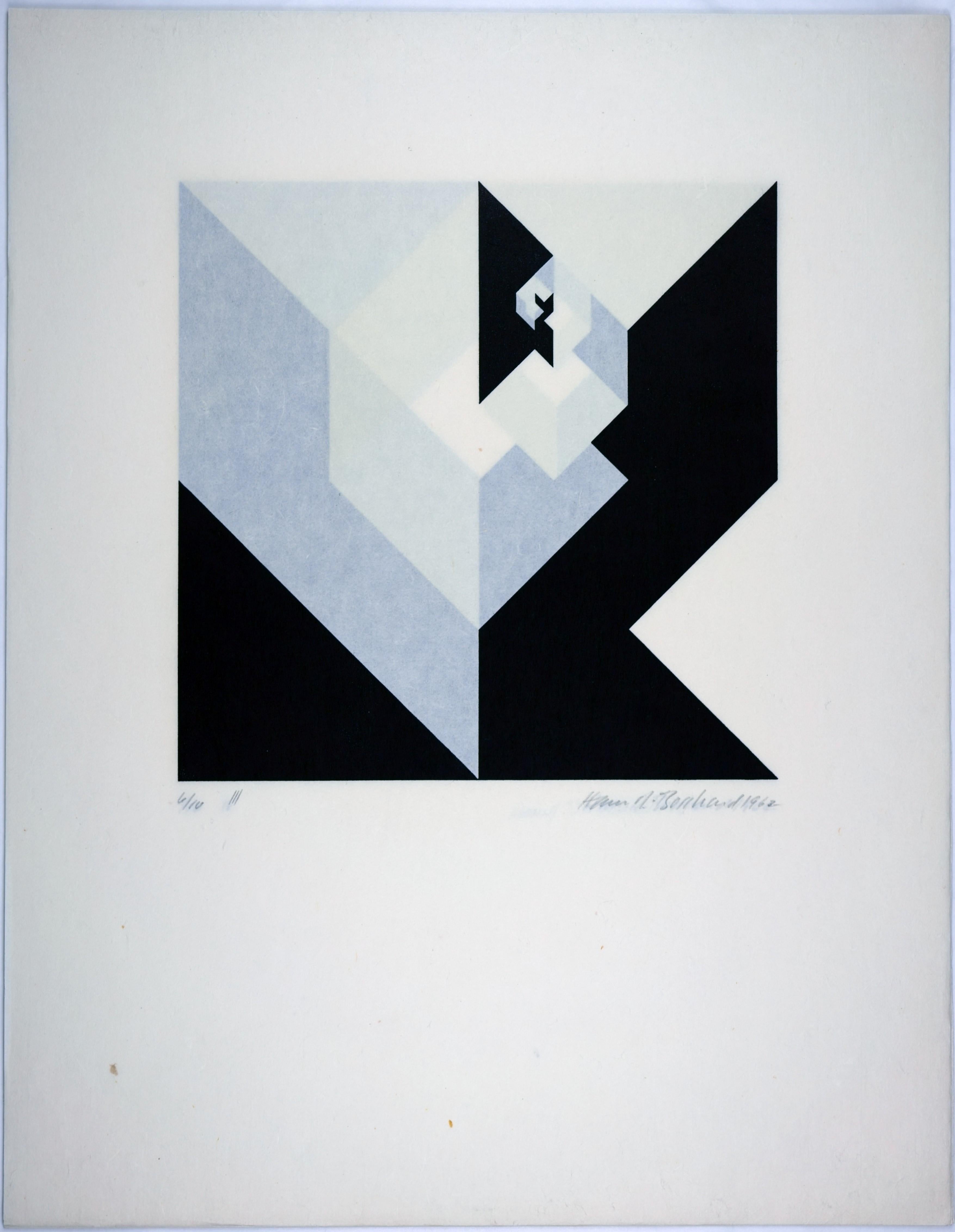Hans Rudolf Bosshard (*1929 Balm-Lottstetten), Twelve variations on a dice theme, 1962. Portfolio with inserted cover sheet and twelve woodcuts on thin Japanese paper. Copy no. 2/10, sheet dimensions 61 cm (height) x 47 cm (width). Woodcuts each
