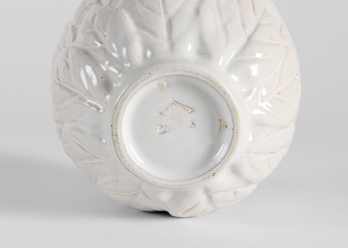 Hans Rudolph Petersen, White Glazed Vase with Leaf Pattern, Denmark, Mid-20th C. In Good Condition For Sale In New York, NY