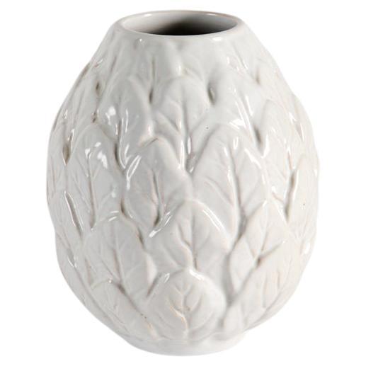Hans Rudolph Petersen, White Glazed Vase with Leaf Pattern, Denmark, Mid-20th C. For Sale