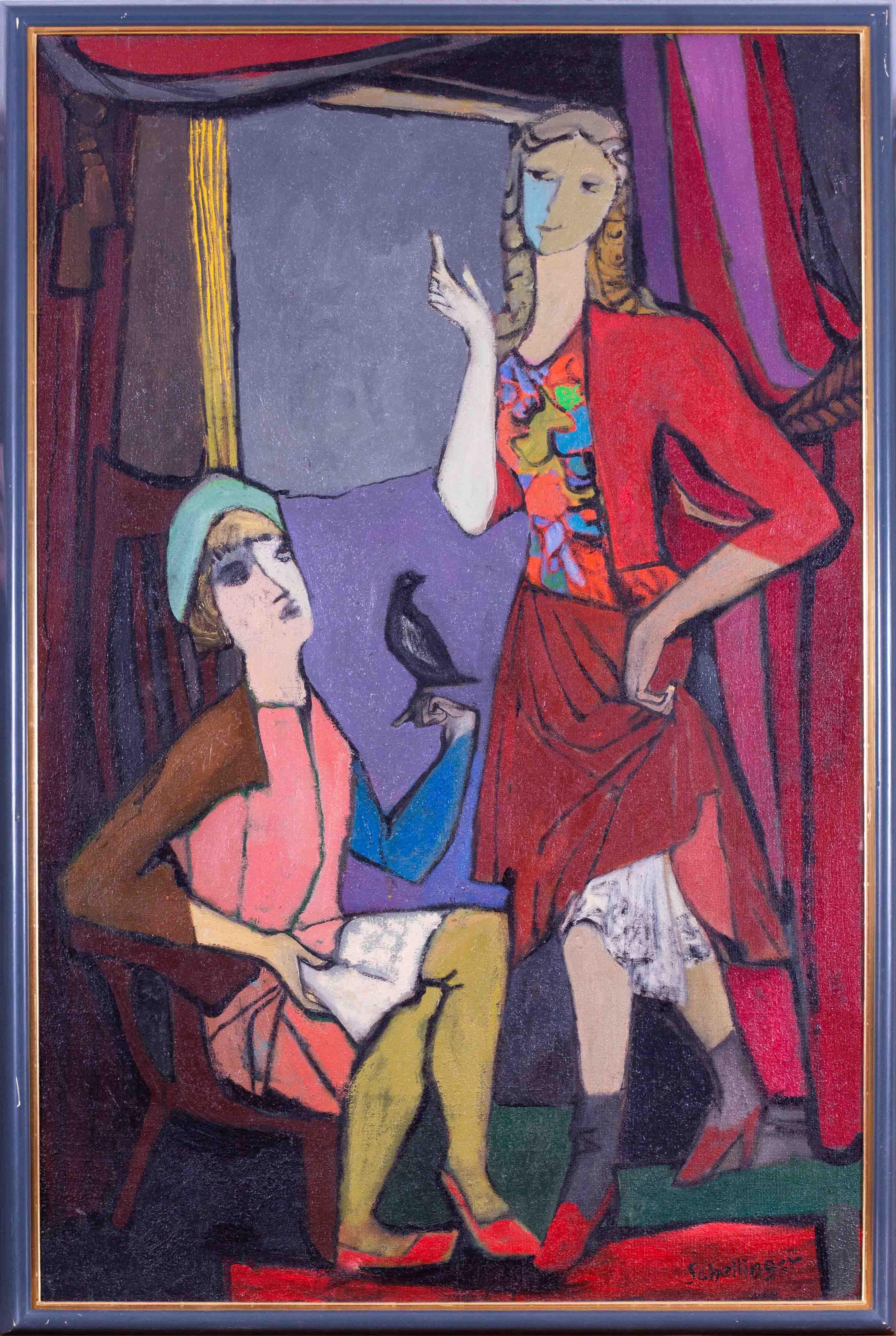 Hans Schellinger (alemán, 1905-1990)
El Vogel
Óleo sobre lienzo
Firmado "Schellinger" (abajo a la derecha)
55.125 x 35.5 in. (140 x 90.3 cm)

Der Vogel, una composición grande e imponente, muestra el lenguaje atrevido y expresionista de Hans