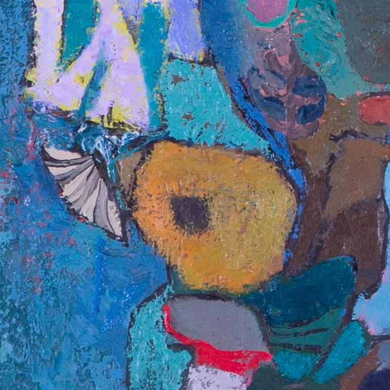 Alto bodegón expresionista alemán pintado al óleo por Hans Schellinger en tonos azules en venta 3