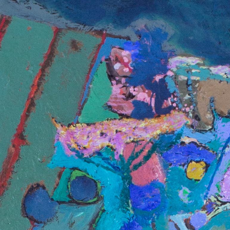 Alto bodegón expresionista alemán pintado al óleo por Hans Schellinger en tonos azules en venta 5