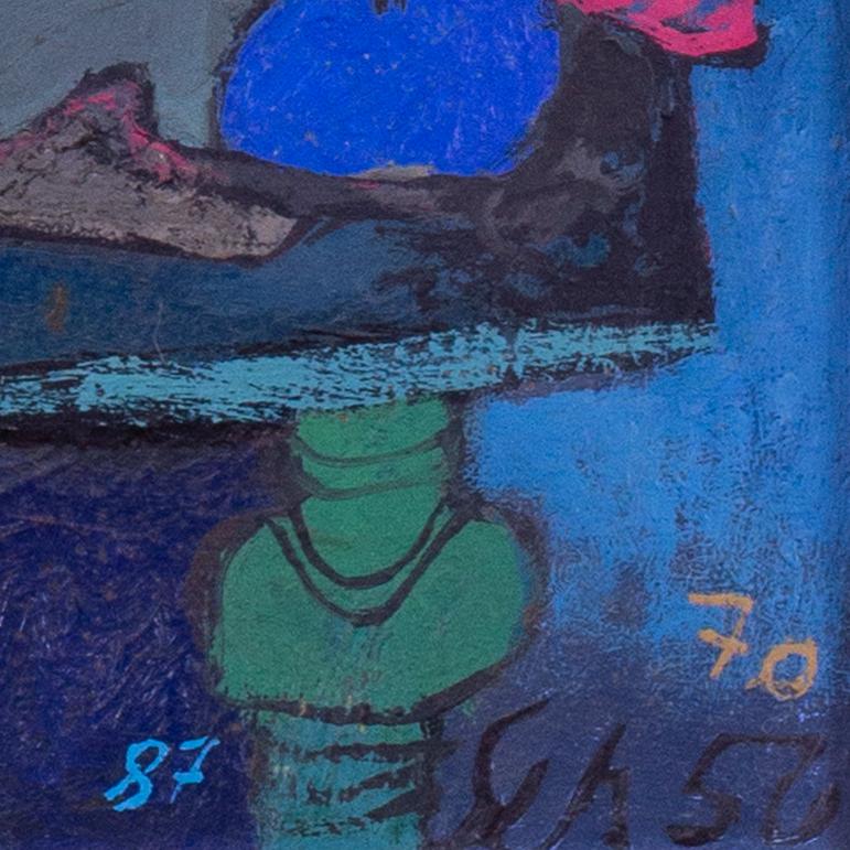 Alto bodegón expresionista alemán pintado al óleo por Hans Schellinger en tonos azules en venta 6