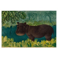 Hans Scherfig Litografia colorata di ippopotamo
