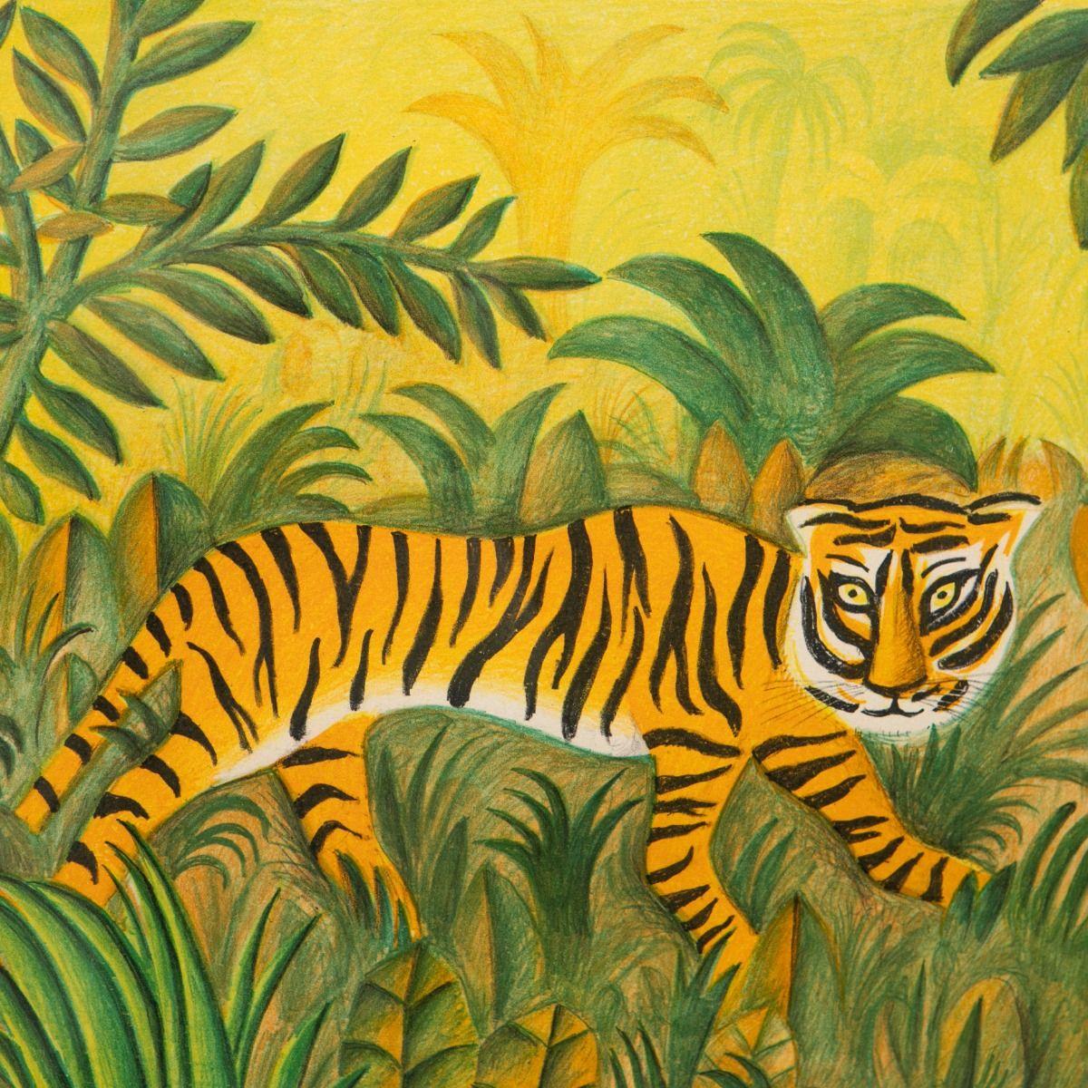 Hans Scherfig, farbige Lithographie – Tiger im Dschungel (Moderne) im Angebot
