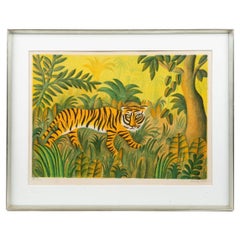 Hans Scherfig Litografía coloreada - Tigre en la jungla