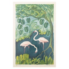 Vintage Hans Scherfig "Flamingos" Signed Lithography