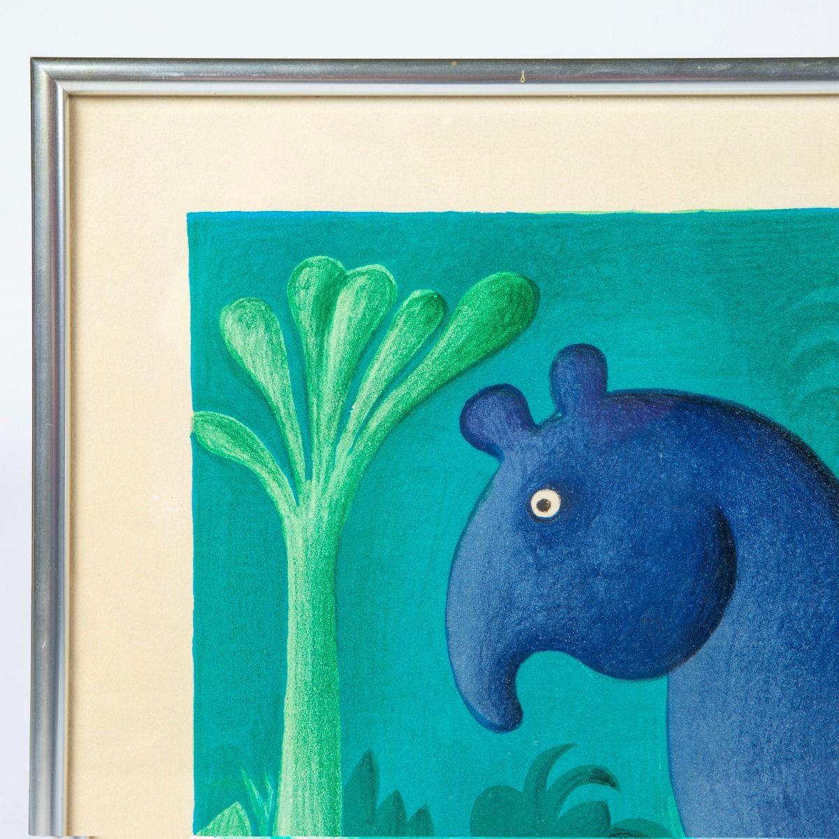 Mid-Century Modern Hans Scherfig — “Tapir in the Jungle”, Signed and Numbered Color Lithograph For Sale