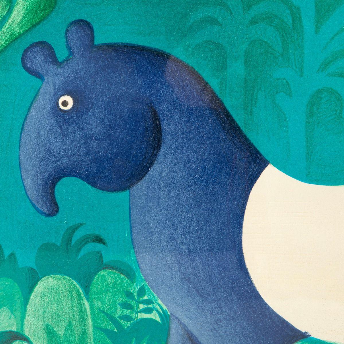 Danish Hans Scherfig — “Tapir in the Jungle”, Signed and Numbered Color Lithograph For Sale