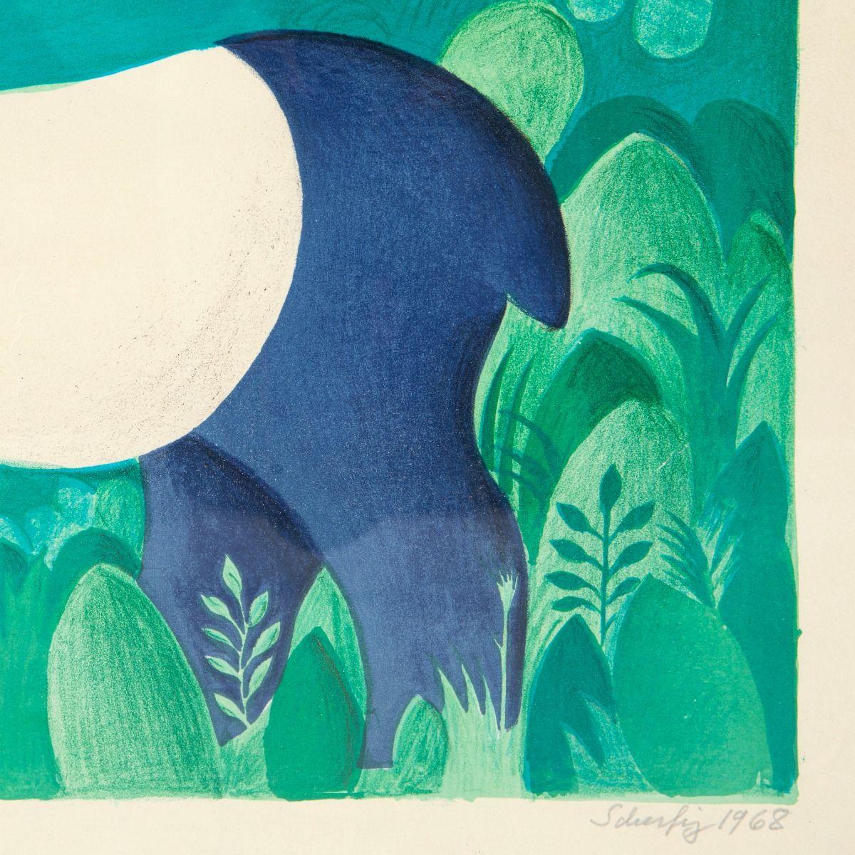Hans Scherfig — “Tapir in the Jungle”, Signed and Numbered Color Lithograph In Good Condition For Sale In Kastrup, DK