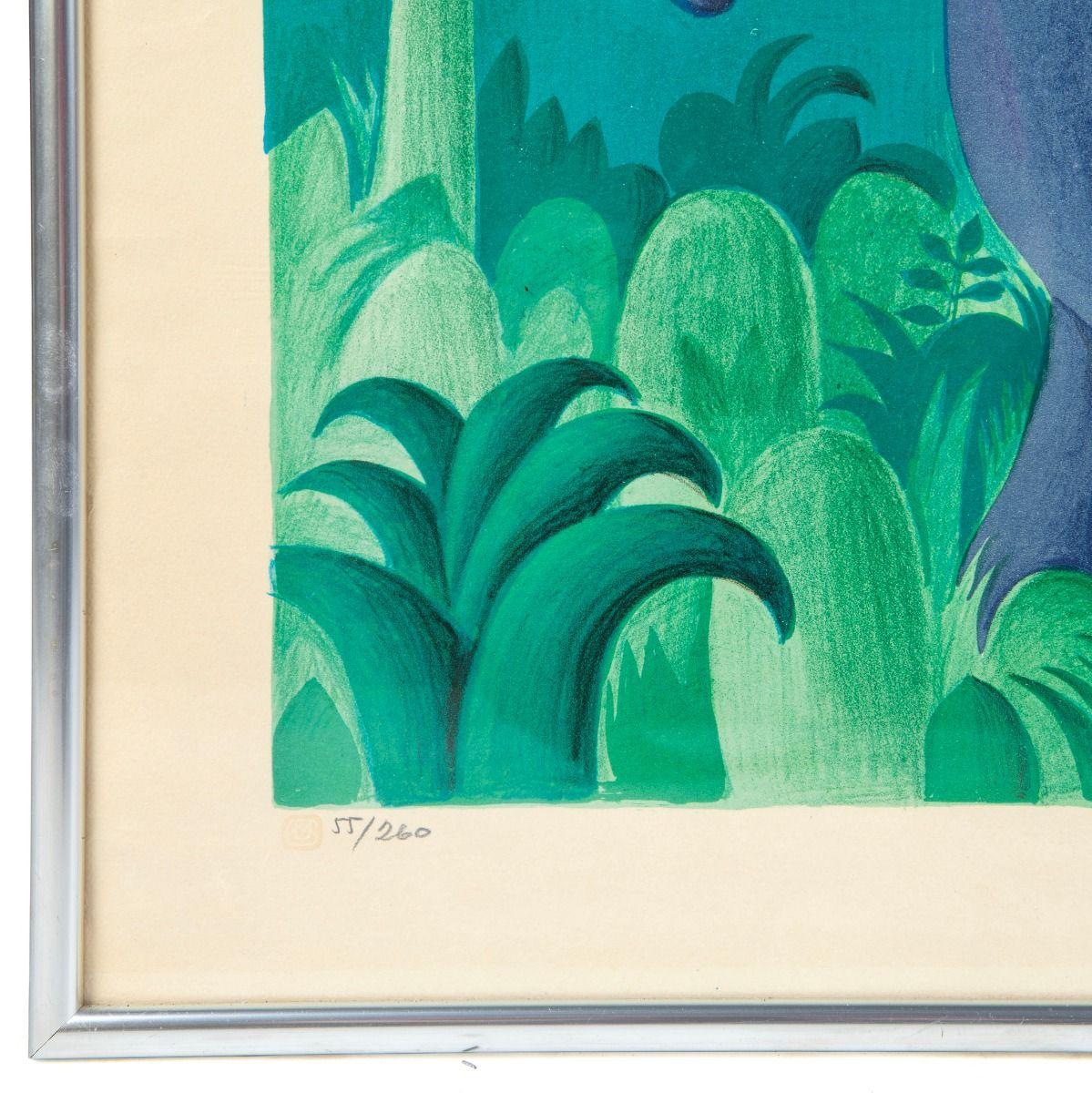 20th Century Hans Scherfig — “Tapir in the Jungle”, Signed and Numbered Color Lithograph For Sale