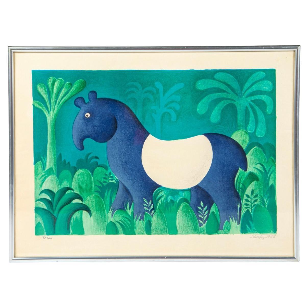 Hans Scherfig — “Tapir in the Jungle”, Signed and Numbered Color Lithograph For Sale