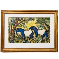 Hans Scherfig Zwei Tapire im Dschungel, 1945 - Aquarell & Tinte