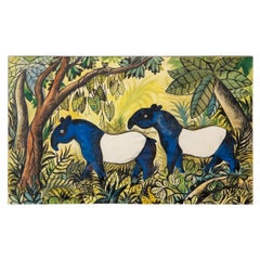 Hans Scherfig Two Tapirs in the Jungle, 1945 – Watercolour & Ink