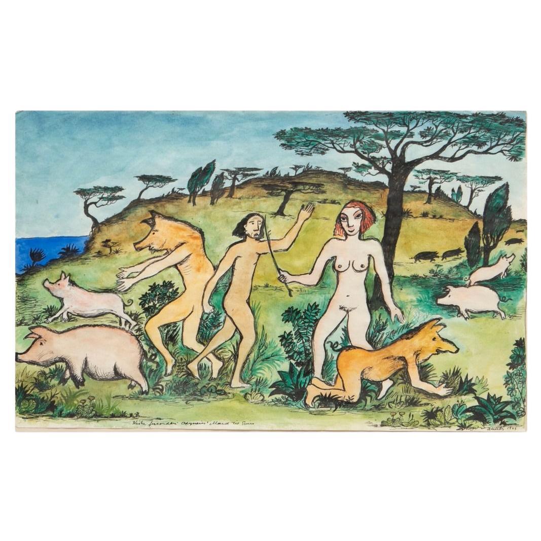 Hans Scherfig - Watercolour Circe Transforming Odysseus’ Men into Swine