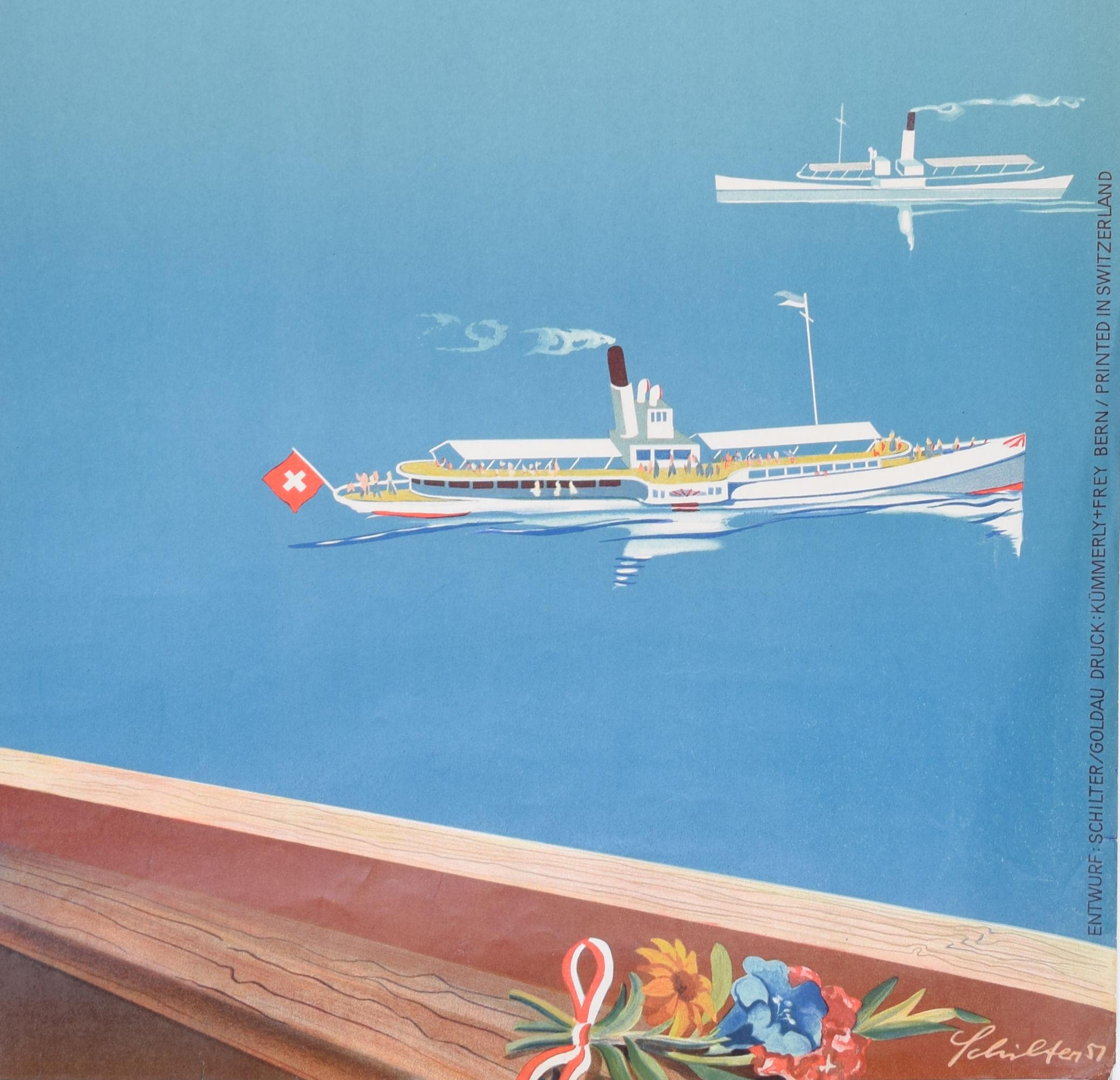 Zentralschweiz Originales Vintage-Reiseplakat der Schweiz, 1950er Jahre, Schweiz, von Hans Schilter im Angebot 4