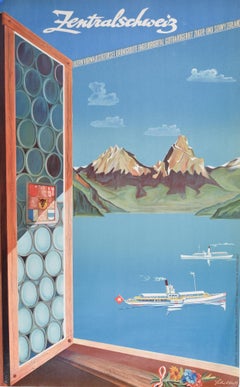 Zentralschweiz original Retro 1950s Switzerland travel poster by Hans Schilter