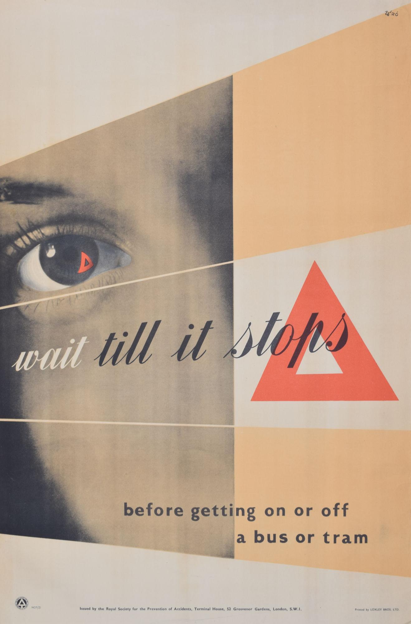 Wait till it stops before getting on or off a bus or tram original Zero poster - Print by Hans Schleger Zero