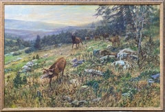 Vintage Schmidt Hans, Hamburg 1859 – 1950 Weimar, German Painter, Deer in a Landscape