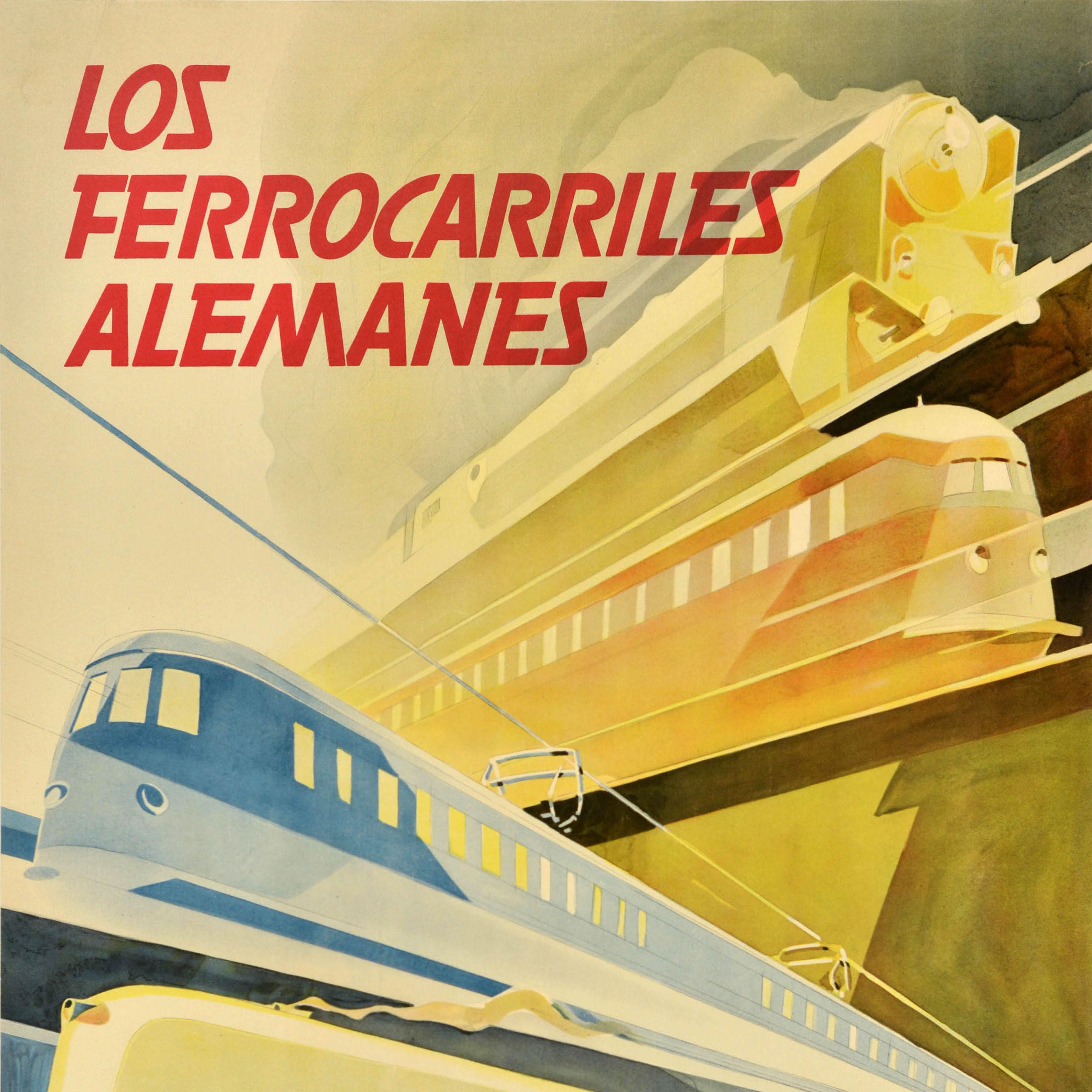 Original Vintage Travel Advertising Poster German Railways Ferrocarriles Alemane - Beige Print by Hans Schneider