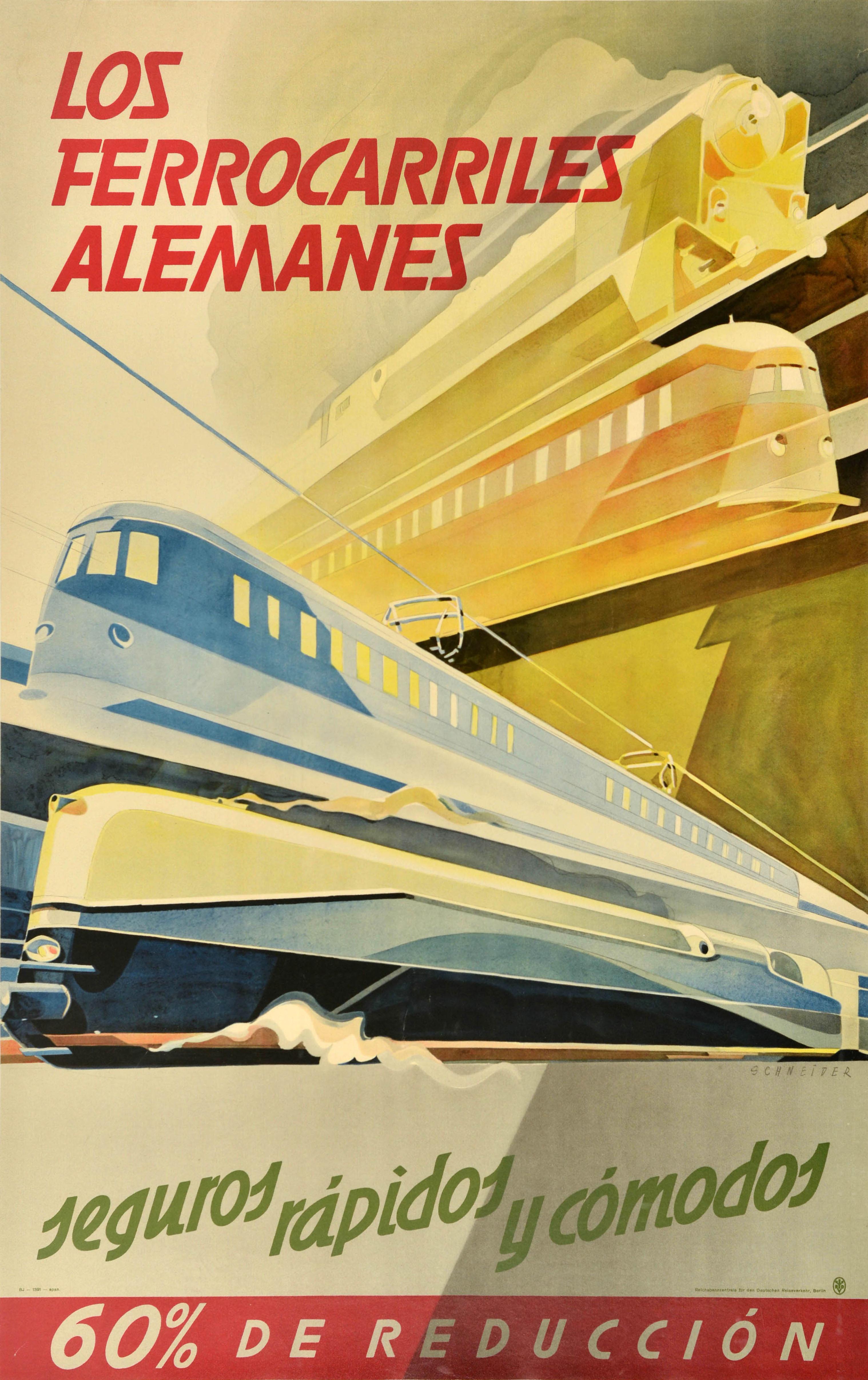 Hans Schneider Print - Original Vintage Travel Advertising Poster German Railways Ferrocarriles Alemane