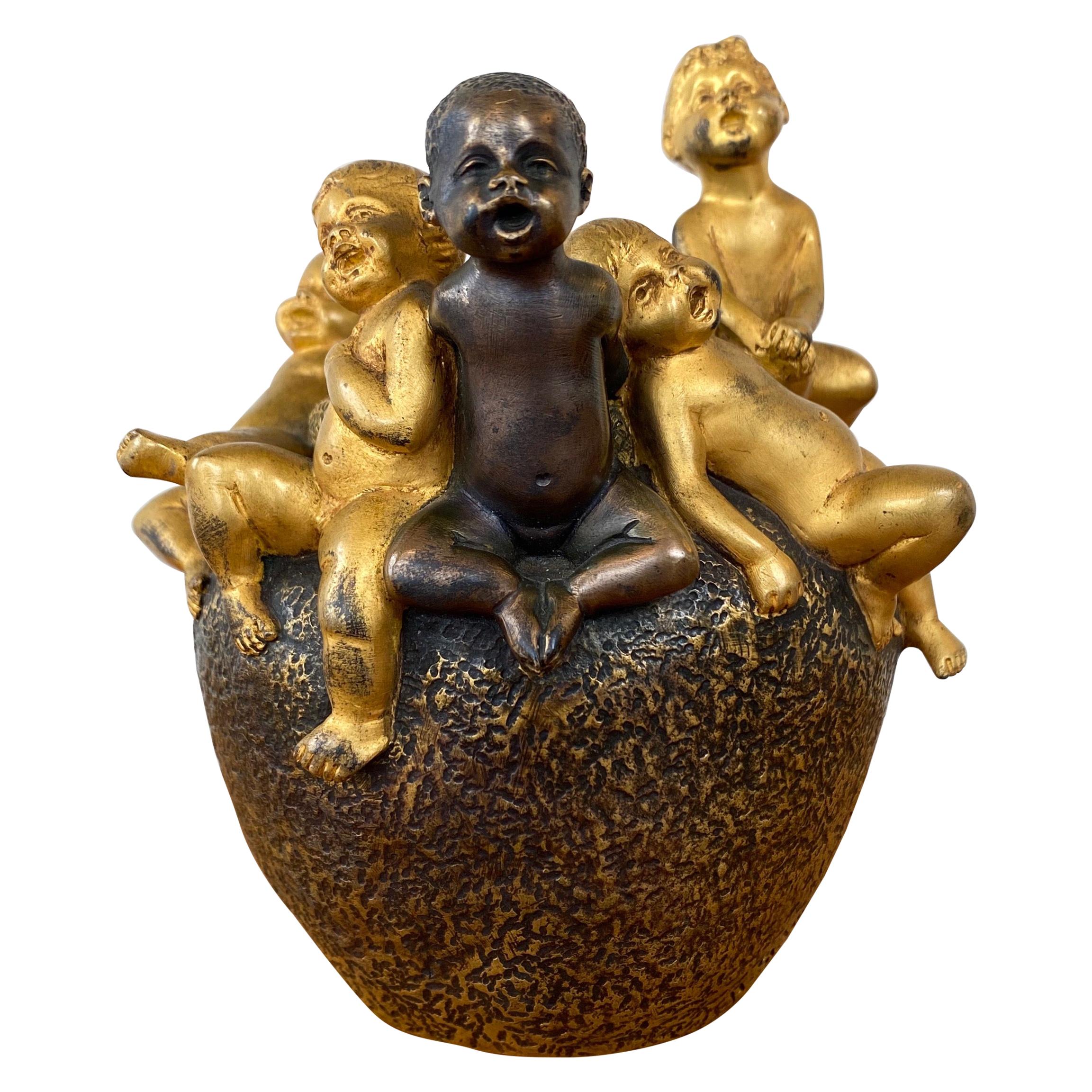 Hans Stoltenberg-Lerche Art Nouveau Putti Form Gilt Bronze Figural Vase, 1900