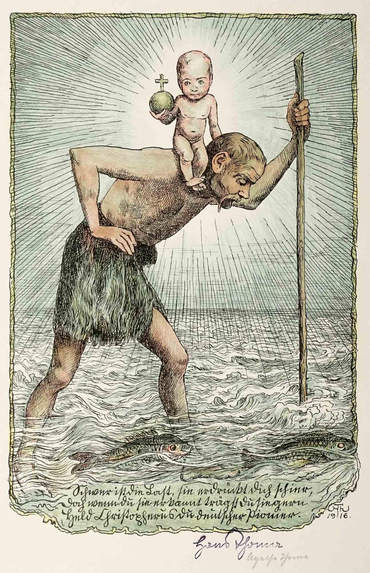 Lithographie réalisée par Hans Thomas en 1916 sur papier jaune clair.

Date et monogramme dans la plaque.

Main signée en bas à droite.

Très bon état.