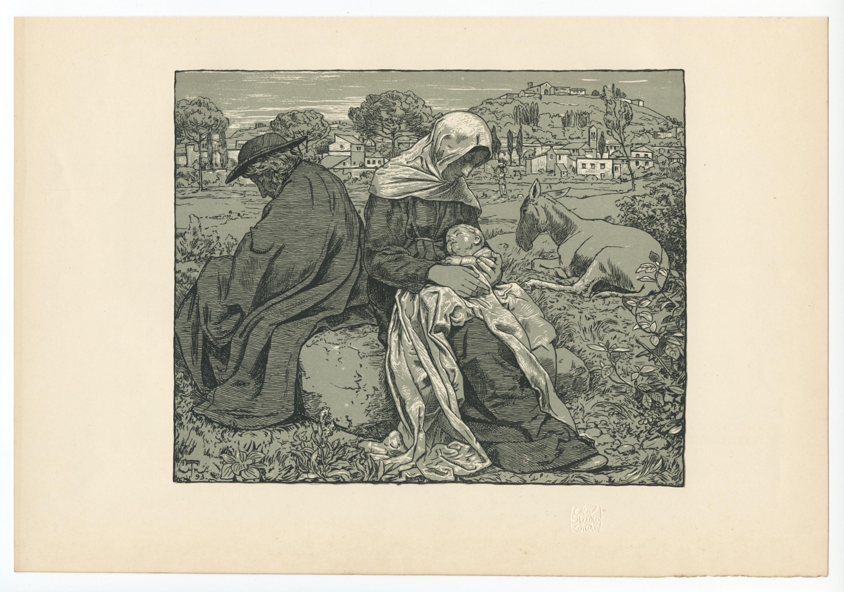 "Rest during the Flight into Egypt" original lithograph - Print by Hans Thoma