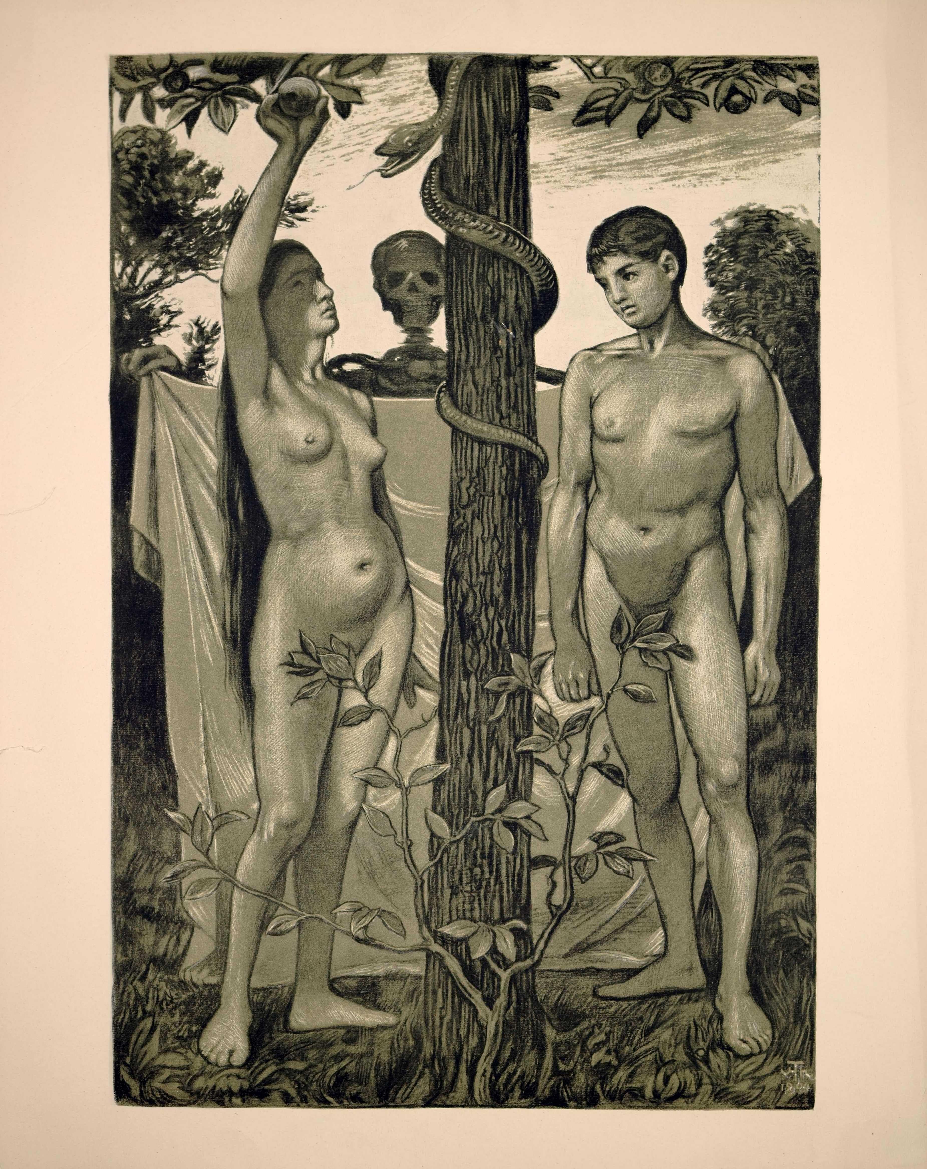 Adam and Eve / - United in Death - - Realist Print by Hans Thoma