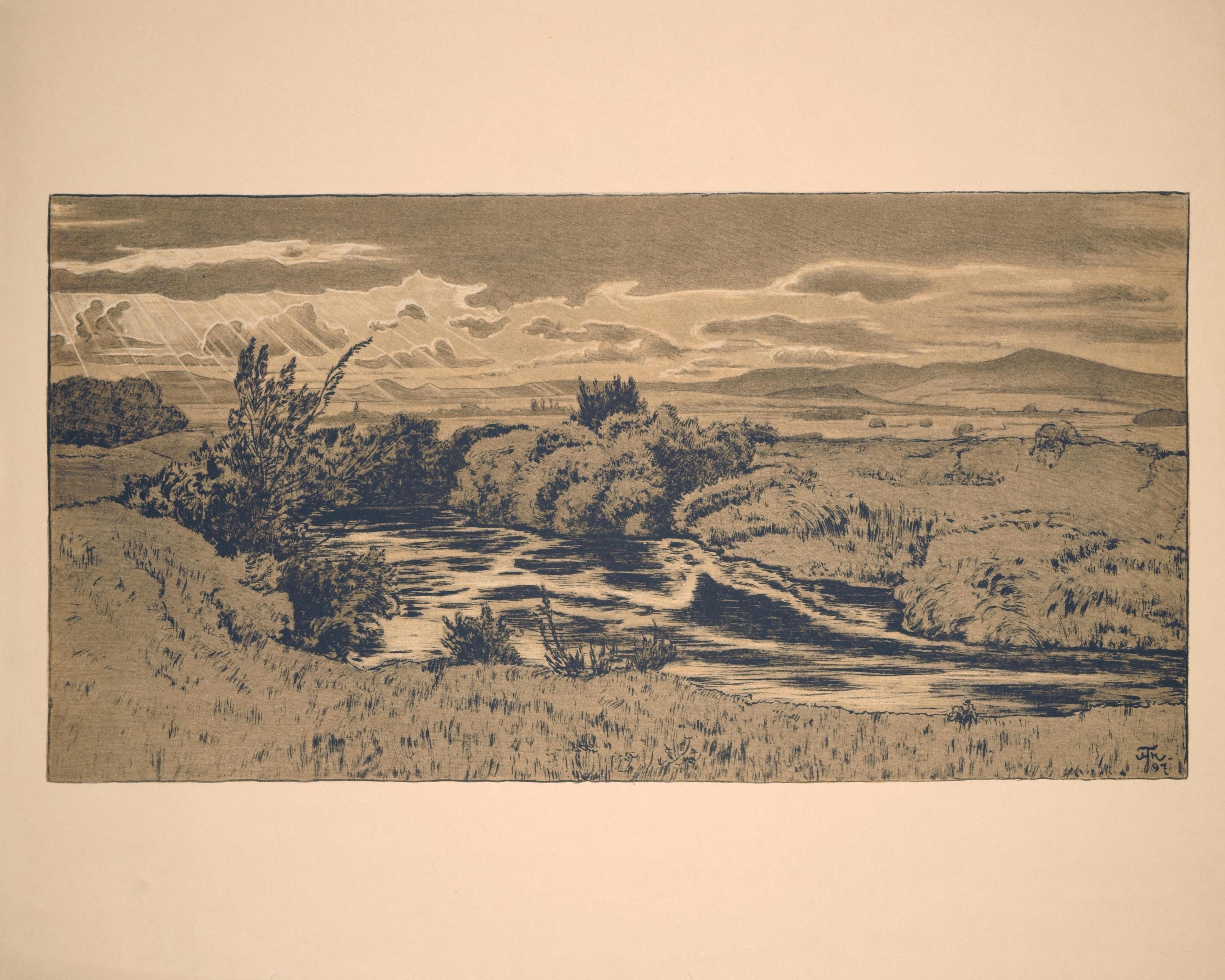 A l'étang / - La nostalgie du paysage - - Réalisme Print par Hans Thoma
