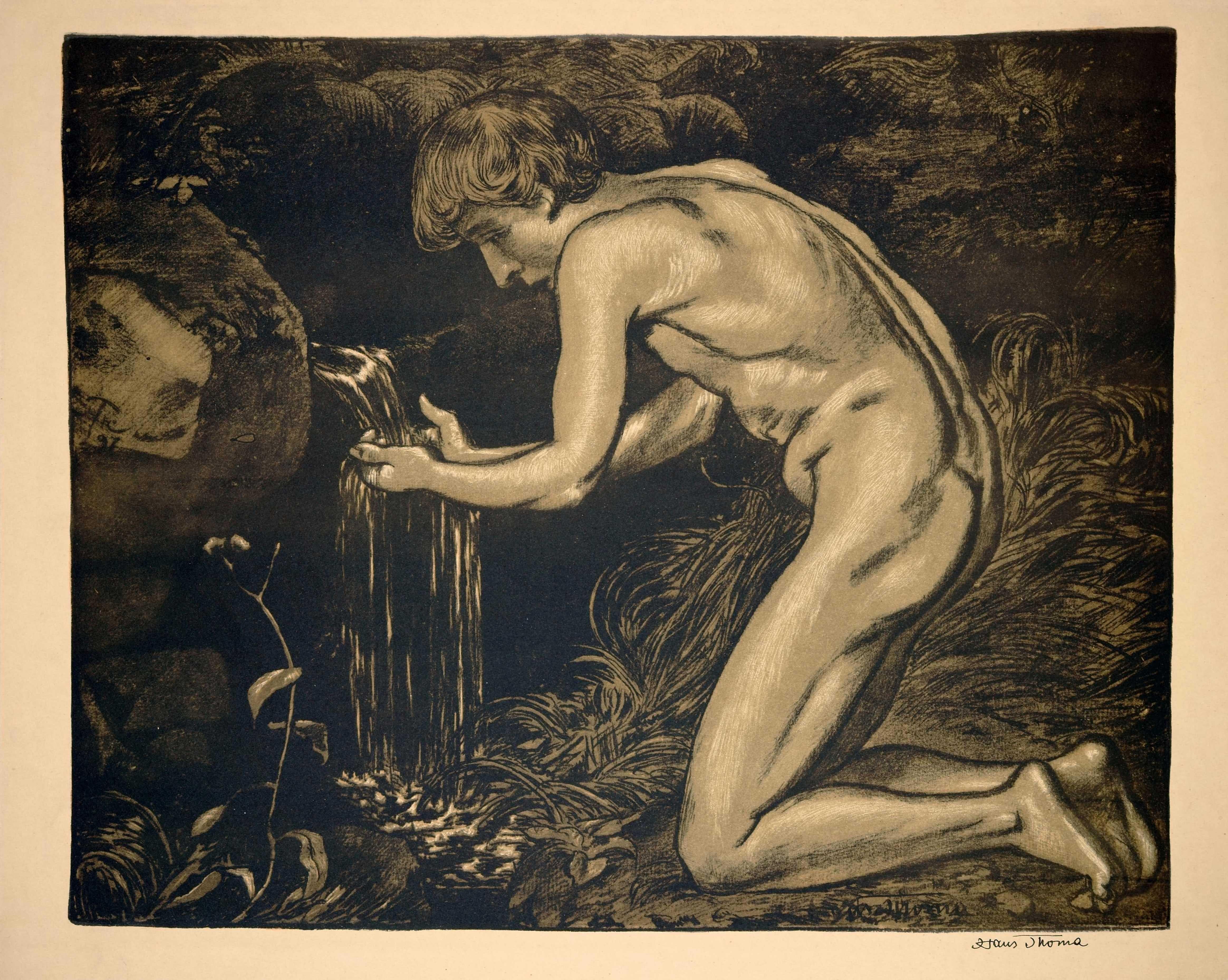 Landscape Print Hans Thoma - Boy at the source / - Elixir of Life