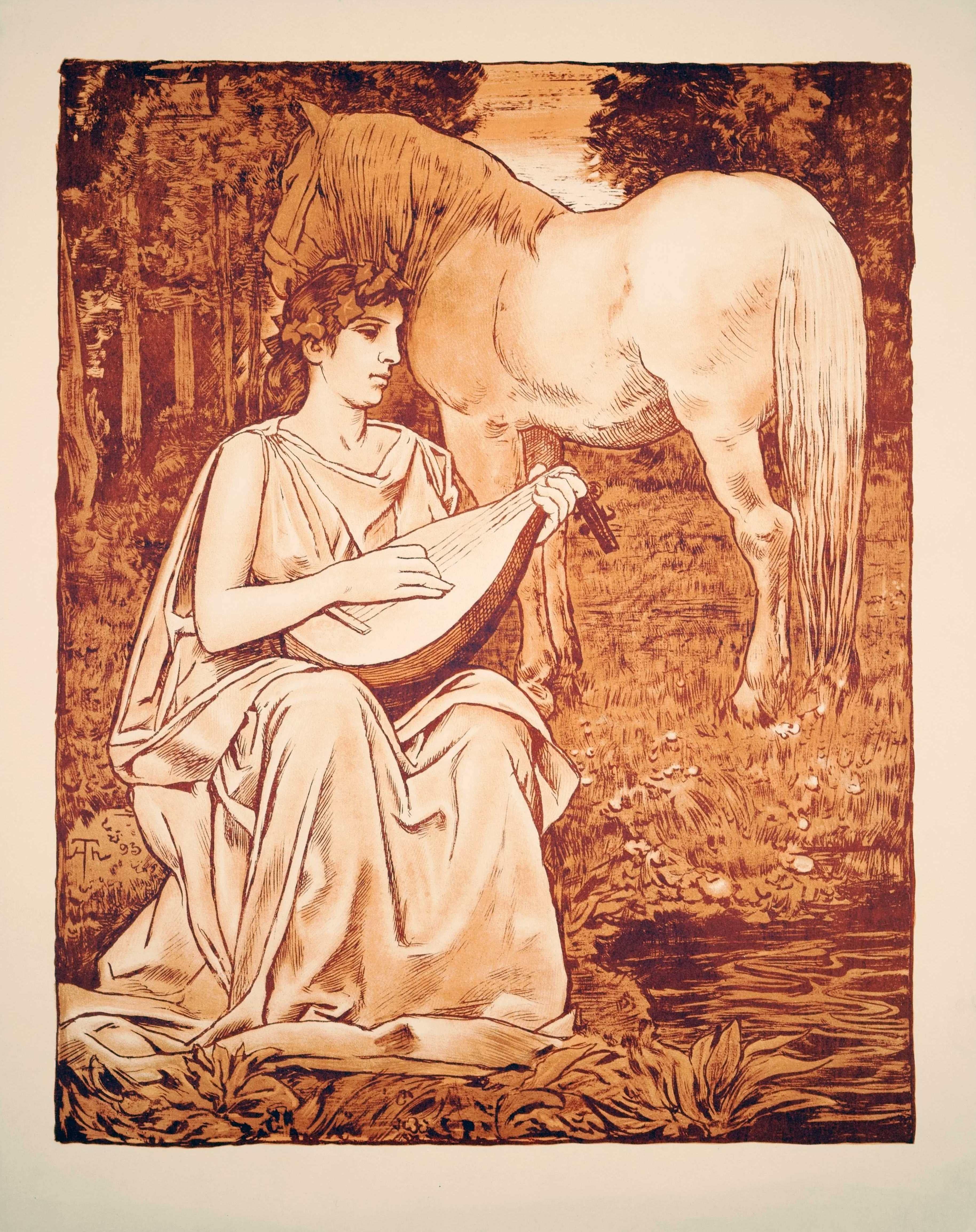 Muse / dans le domaine des muses - Réalisme Print par Hans Thoma