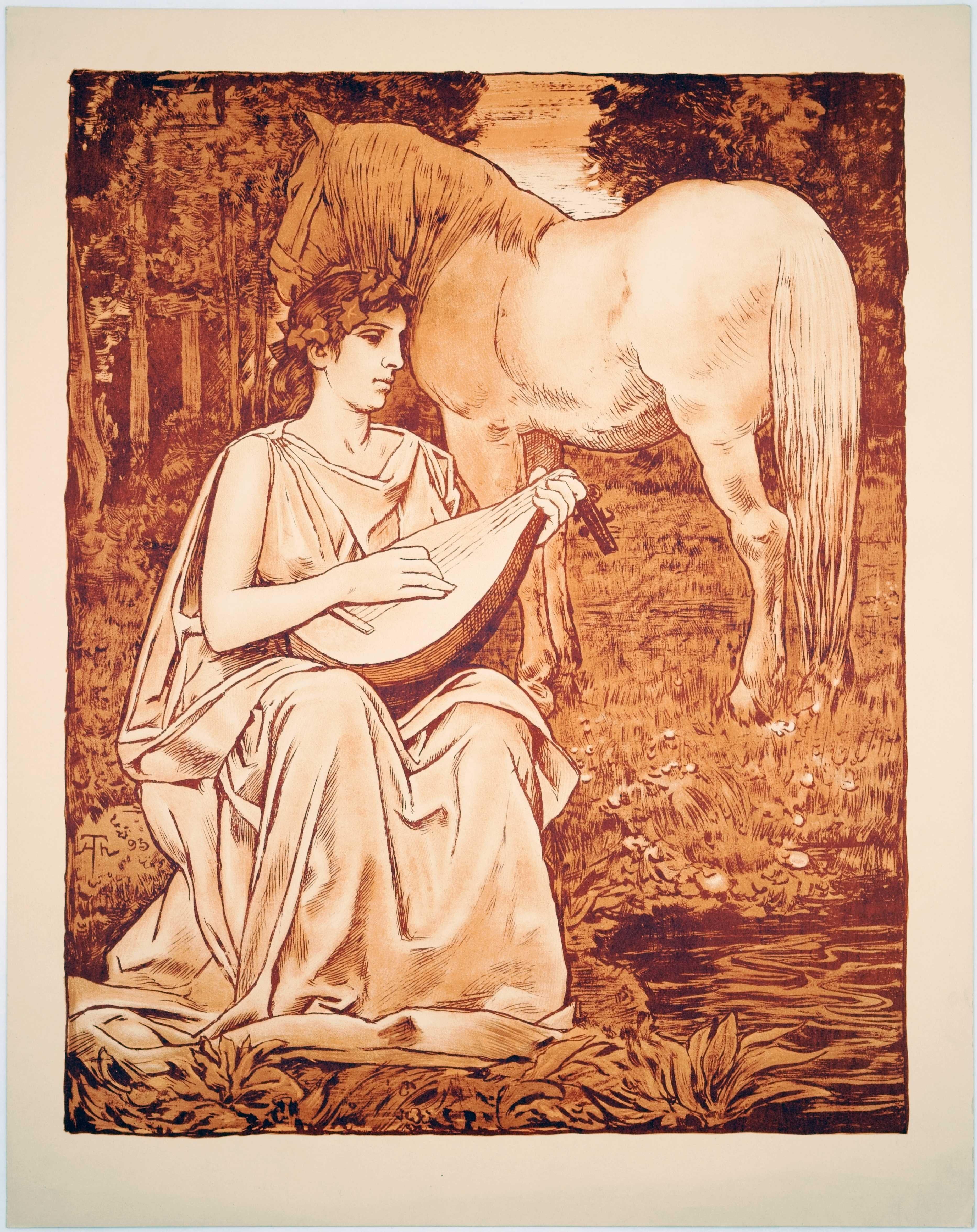 Muse / dans le domaine des muses - Beige Figurative Print par Hans Thoma