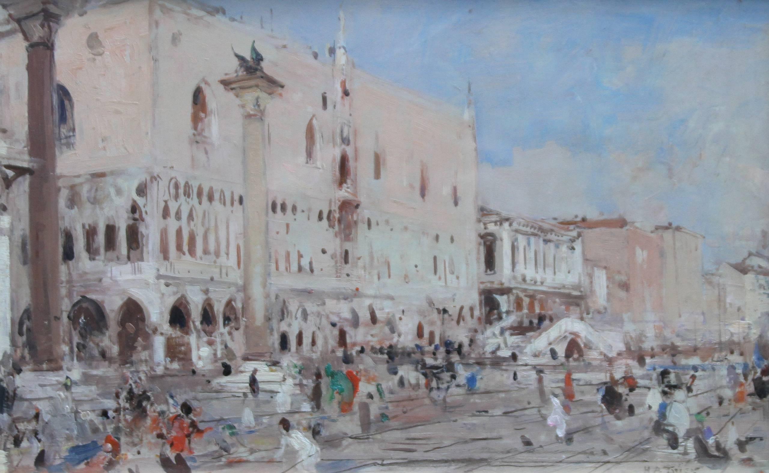 Venice - British Impressionist 19thC art oil painting Venetian canals Italy - Painting by Hans Tier