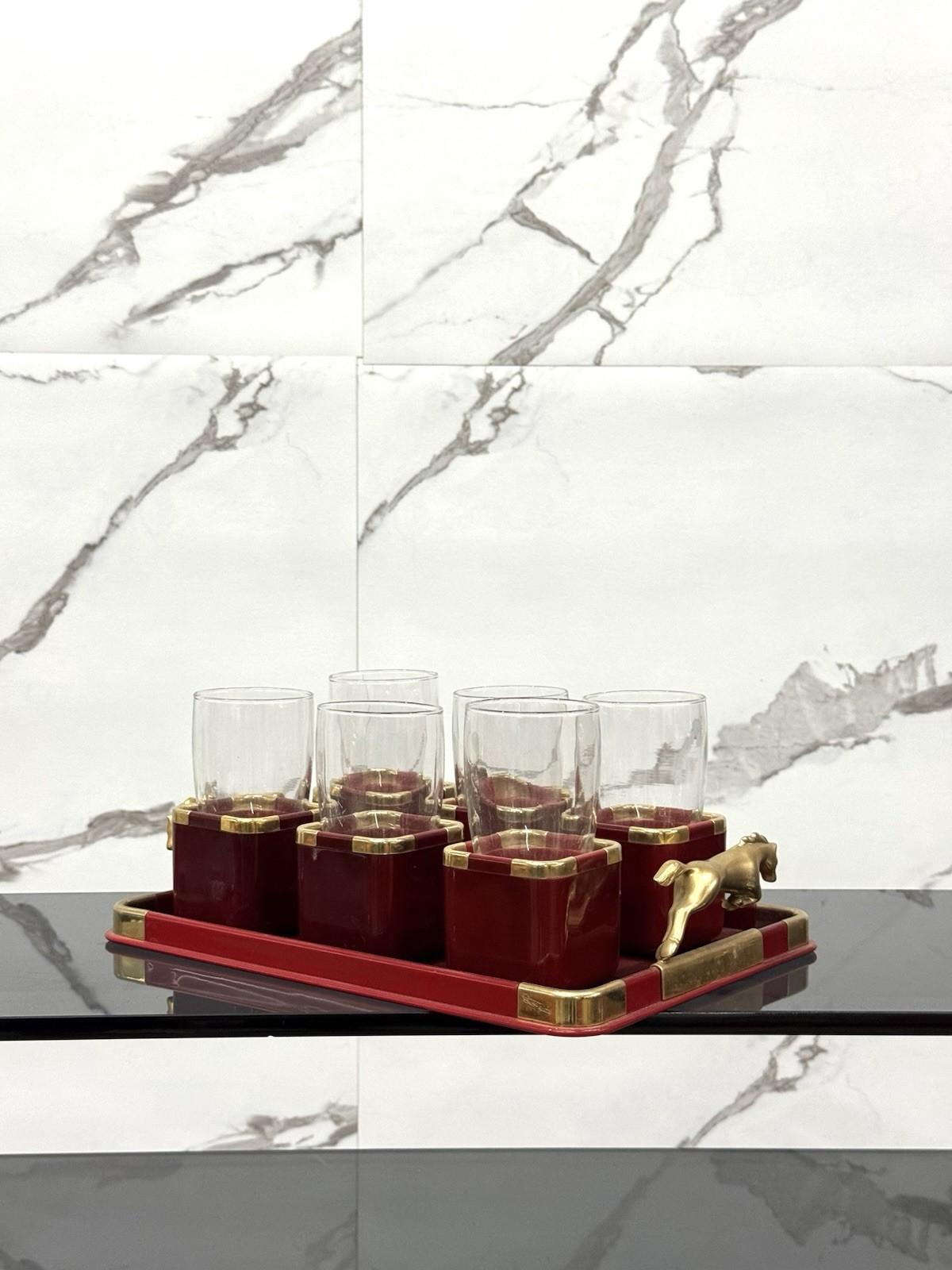 Ottone Hans Turnwald Set Bicchieri E Vassoio Hollywood Regency Design 1970’s in vendita