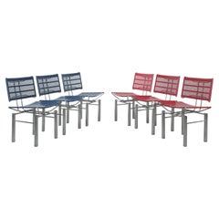 Vintage Hans Ullrich Bitsch Set of 10 Red Blue Metal Chairs Series 8600