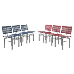 Ensemble de 10 chaises en métal rouge et bleu de Hans Ullrich Bitsch, Série 8600